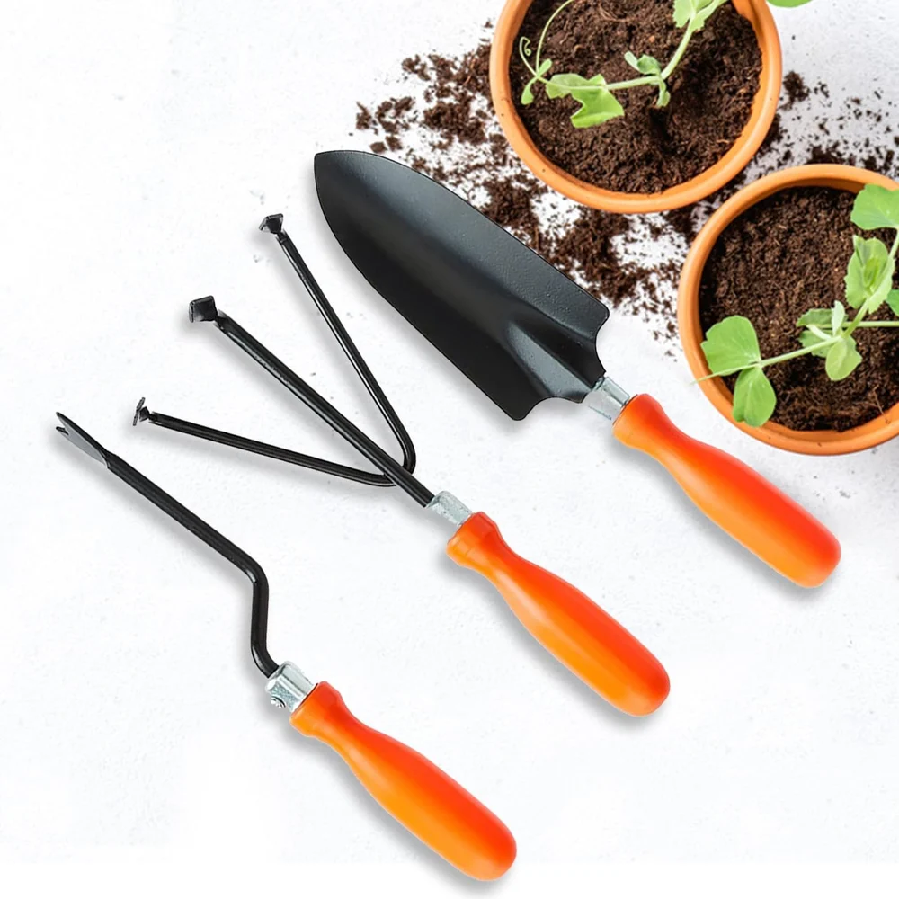 Gardening Tools Set – Hand Cultivator, Big Trowel, Garden Fork (Set of 3) | Heavy-Duty Metal Garden Tools for Home Gardening