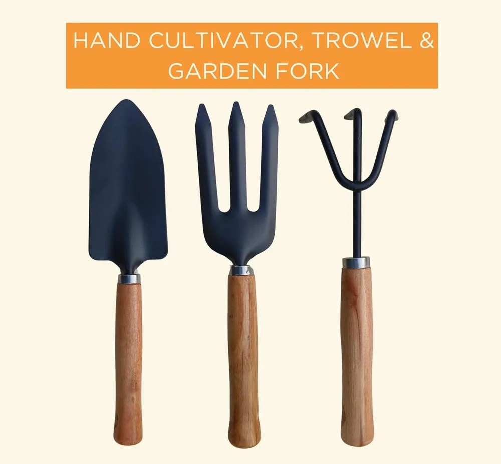 Gardening Tools Set – Hand Cultivator, Big Trowel, Garden Fork (Set of 3) | Heavy-Duty Metal Garden Tools for Home Gardening