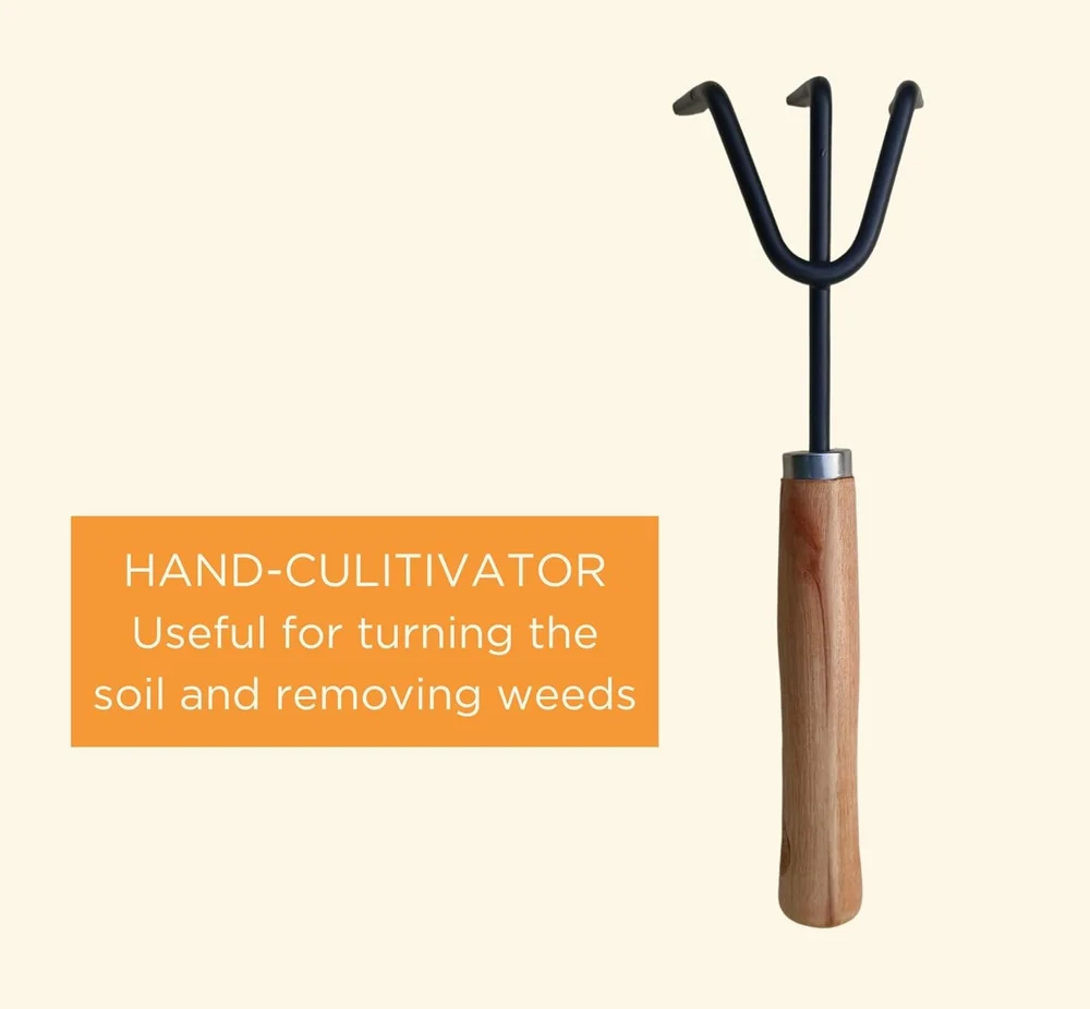 Gardening Tools Set – Hand Cultivator, Big Trowel, Garden Fork (Set of 3) | Heavy-Duty Metal Garden Tools for Home Gardening