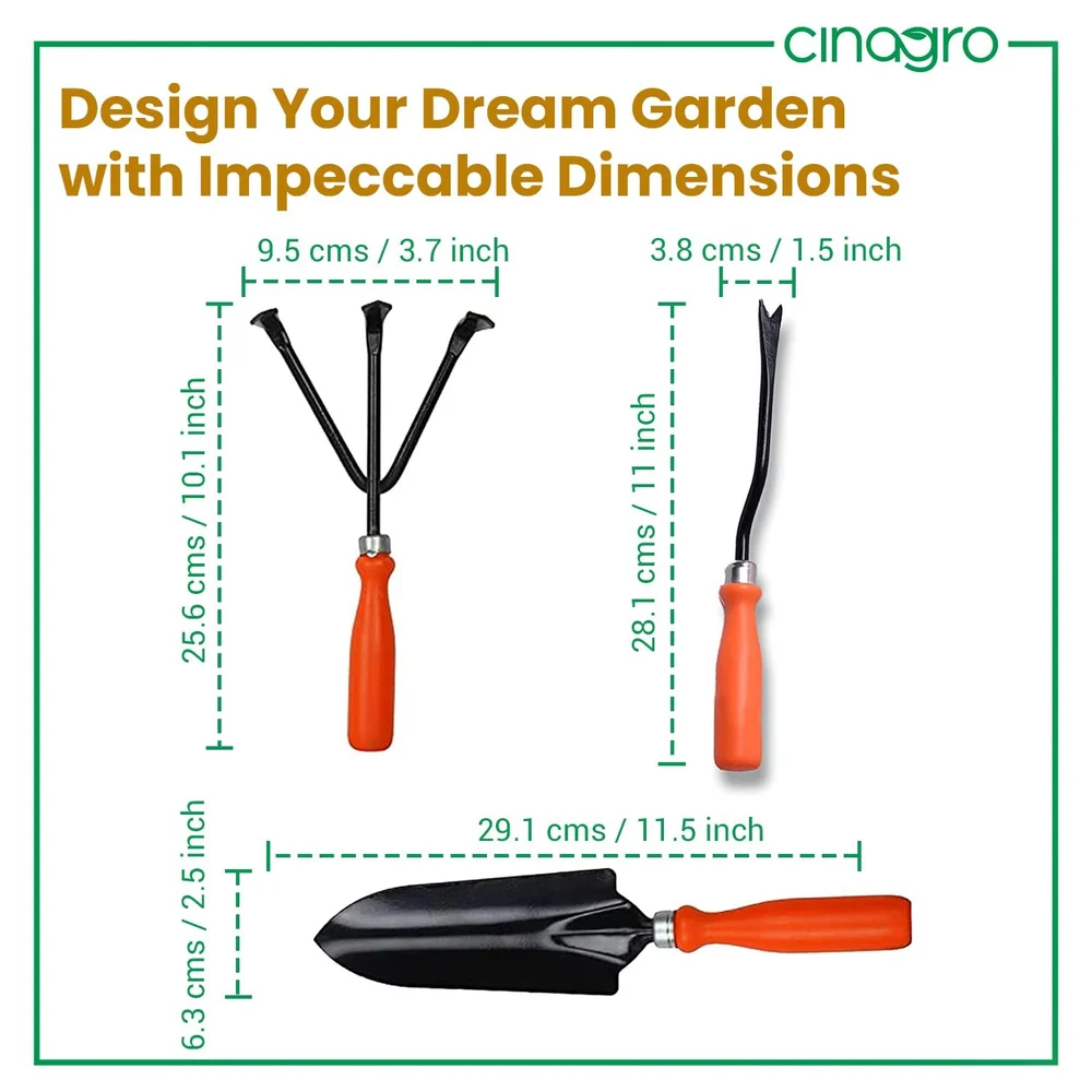 Gardening Tools Set – Hand Cultivator, Big Trowel, Garden Fork (Set of 3) | Heavy-Duty Metal Garden Tools for Home Gardening