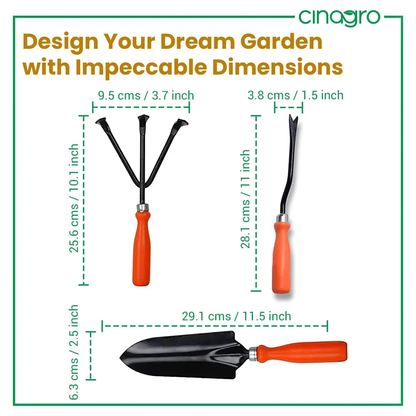 Gardening Tools Set – Hand Cultivator, Big Trowel, Garden Fork (Set of 3) | Heavy-Duty Metal Garden Tools for Home Gardening